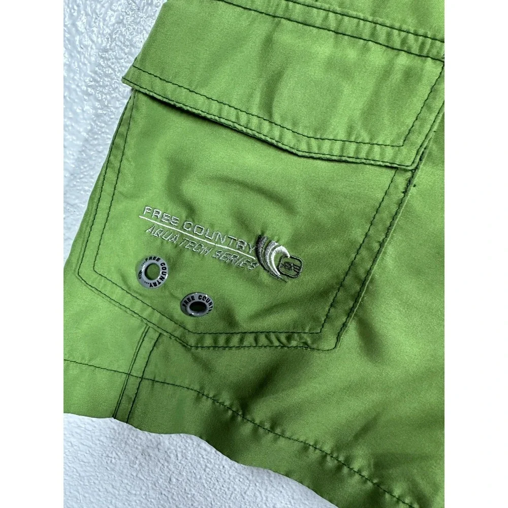 Free Country Swim Shorts Mens Medium Green Black‎ White Aqua Tech Boardshorts